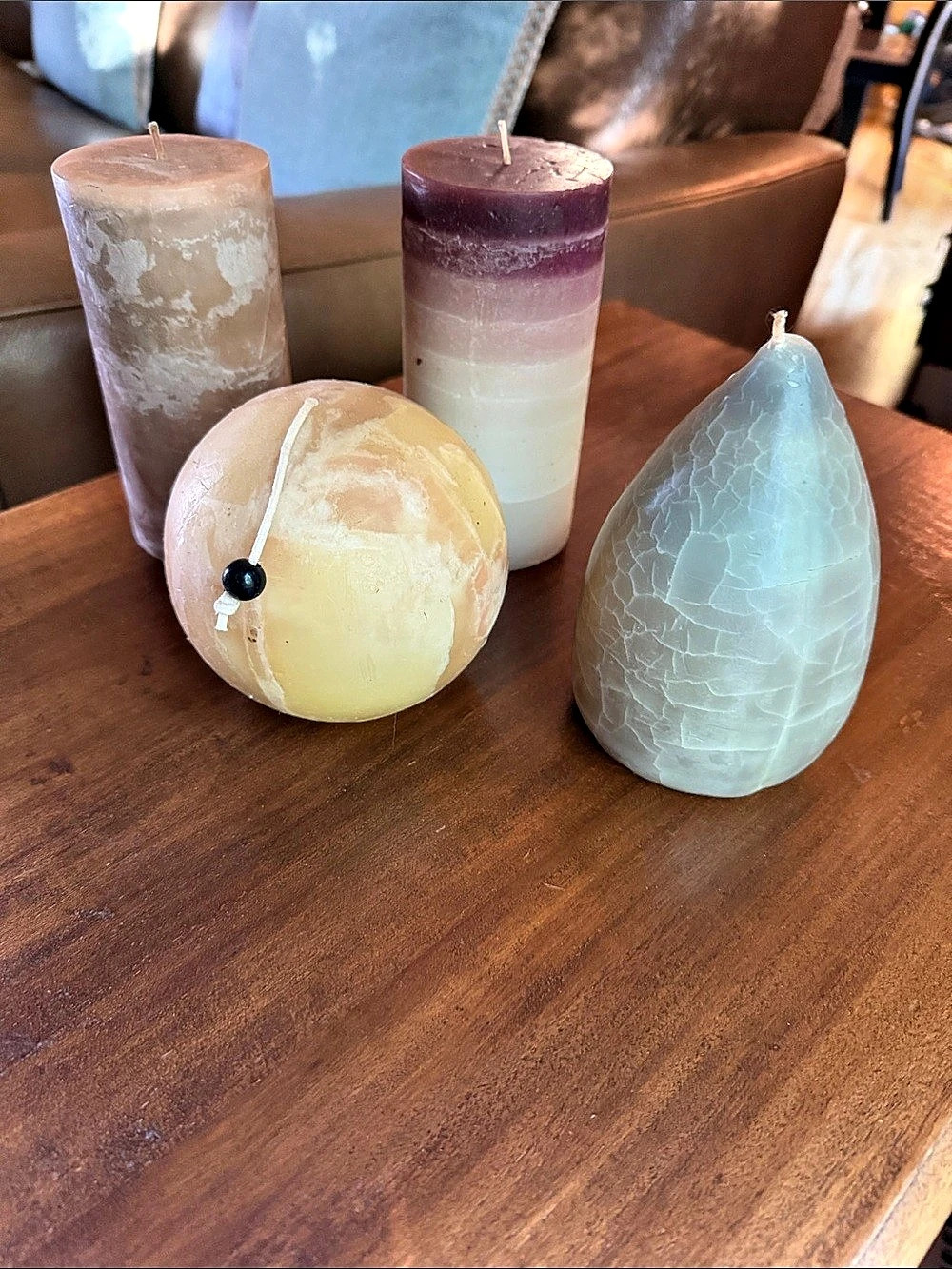 Decorative Candle Set in Gray, Purple, White & Pink